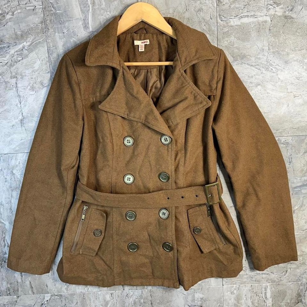 Brown belted‎ peacoat with zipper detail Kids Large  #wintercoats